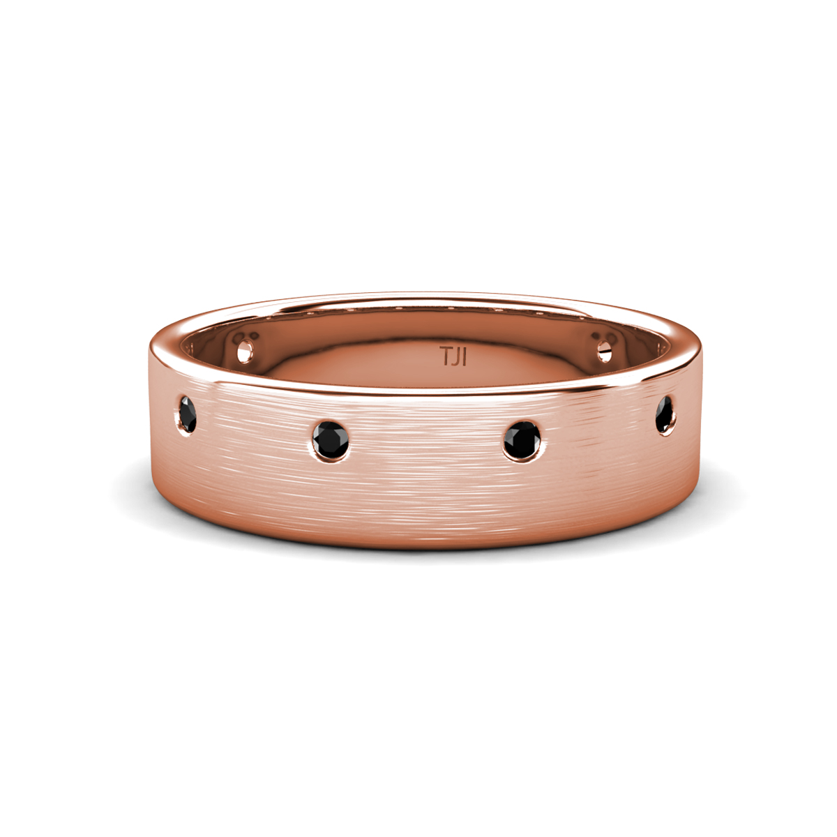 Orion Round Black Diamond Brushed Satin Finish Men Wedding Band (8 mm) 